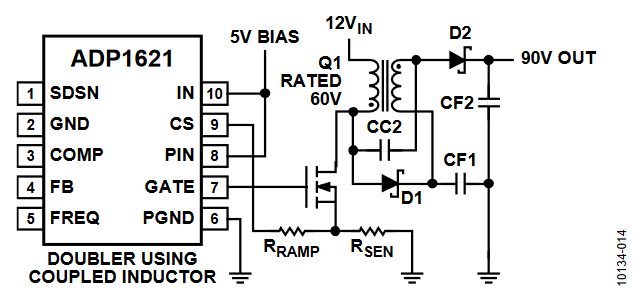 Figure 14. ADP1621 Standard Current Sense Resistor Configuration