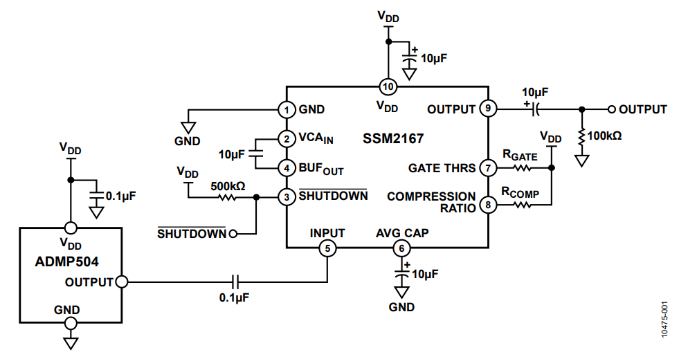 Figure 1. Analog MEMS Microphone Connection to Preamp.