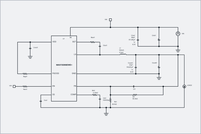 Circuit schematic illustrating an IC-level power supply design.