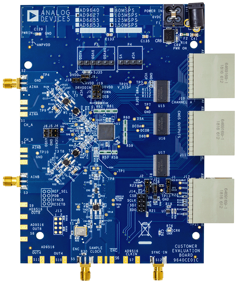 EVAL-AD9627-150EBZ Evaluation Board - Top View