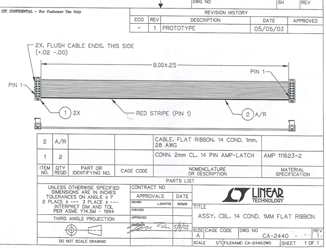 CA2440: 14-pin ribbon cable for use with DC590, DC2026, DC2086