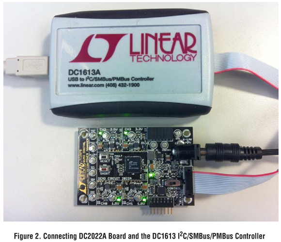 Figure 2. Connecting DC2lJ22A Board and the DC1613 I20/SMBus/PMBus Controller