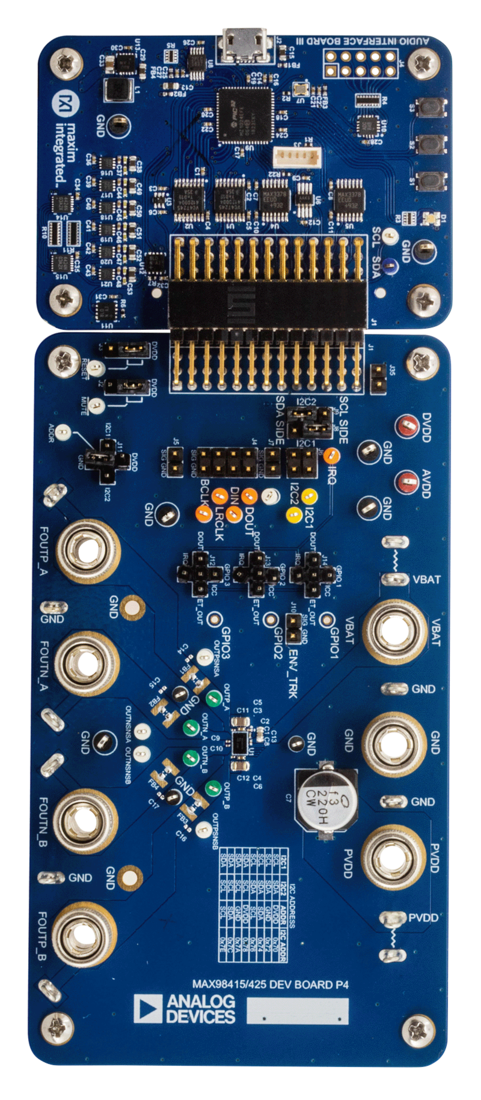 MAX98415AEVSYS/MAX98425AEVSYS Board Photo Top View
