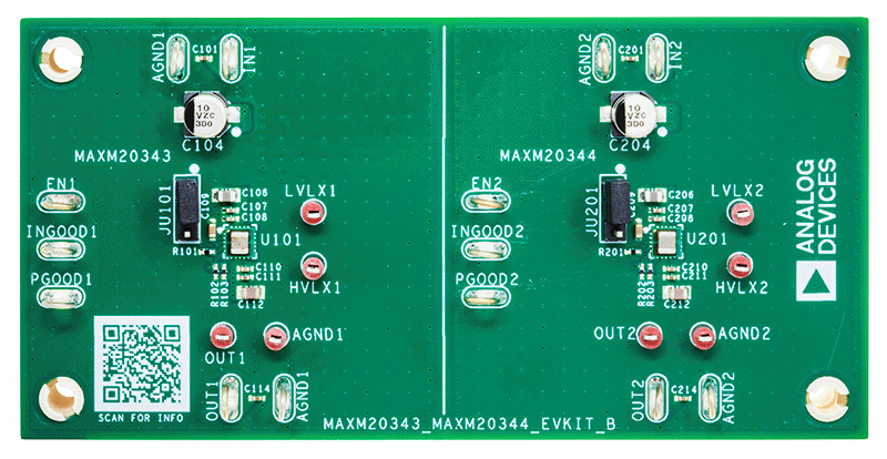 MAXM20343EVKIT/MAXM20344EVKIT Board Photo Top View