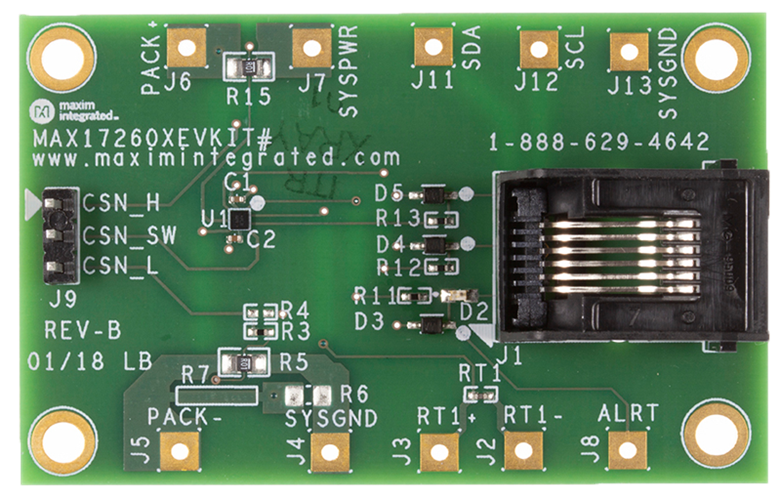 MAX17260GEVKIT, MAX17260XEVKIT: Board Photo