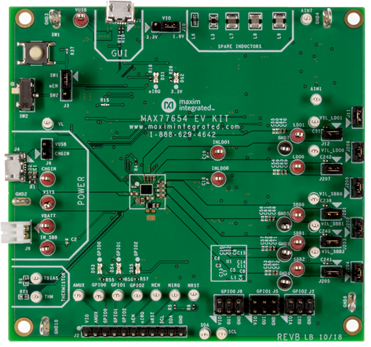 MAX77654AENV, MAX77654EVKIT: Board Photo