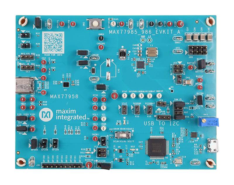 MAX77985-MAX77986 EVKIT Board Photo Top