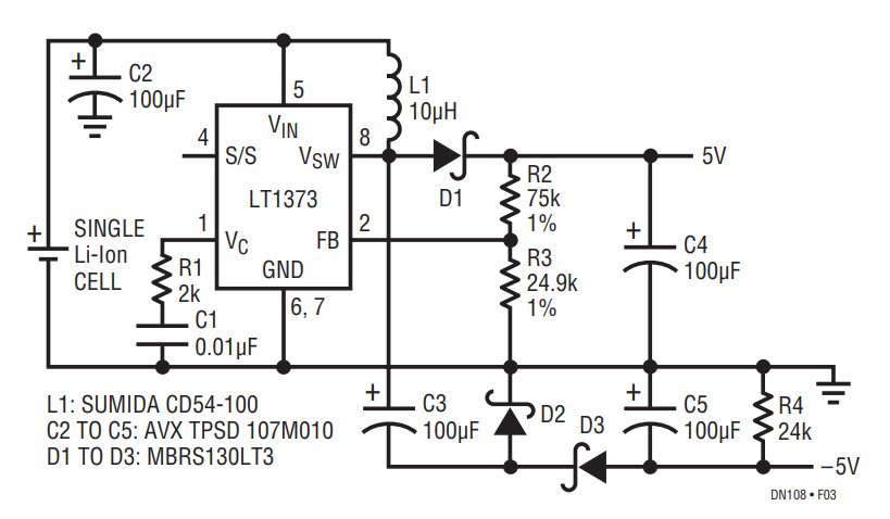 Figure 3. Single Li-Ion to ±5V.