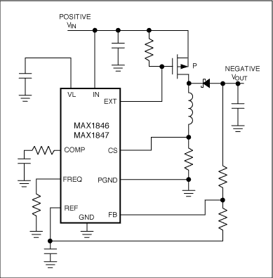 Figure 2. This conventional inverting power supply uses a less-efficient p-channel MOSFET.