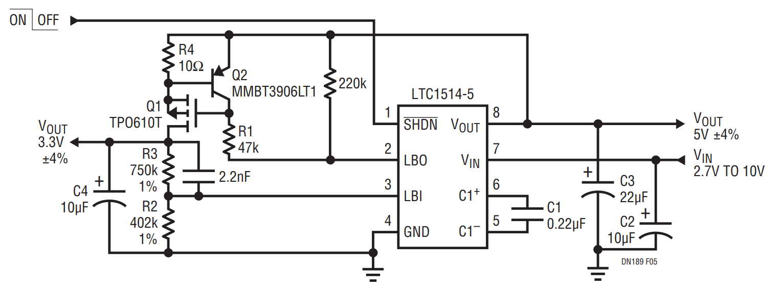 Figure 5. Low Power Dual Output Supply (Maximum Combined IOUT = 50mA).