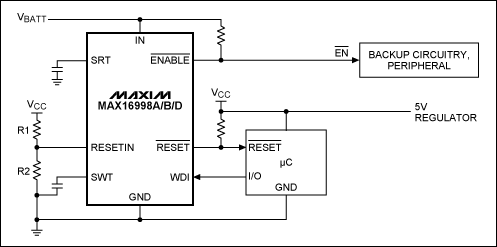 Figure 1. The MAX16998 switch over to backup circuitry.