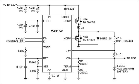 Figure 2. This 4-cell NiCd or NiMH battery charger can be incorporated into a larger system.