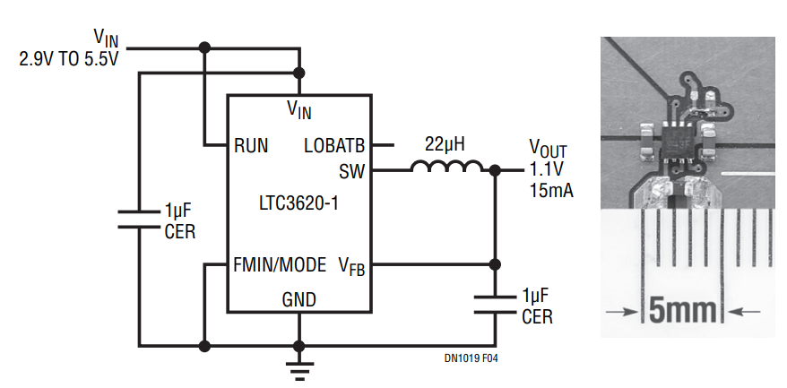 Figure 4. Schematic and Layout for LTC3620-1 Minimum Solution Size.