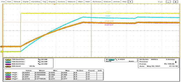 Startup waveform during supercapacitor charging using an op amp balancing circuit