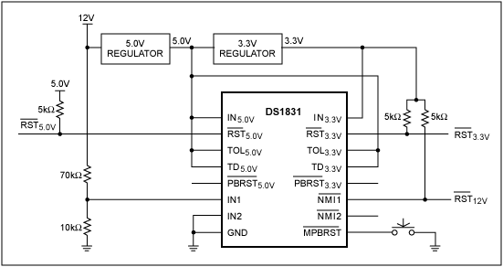 Figure 2. DS1831 sequenced power supply example circuit.