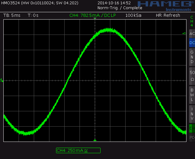 Figure 11. Sine wave of one motor phase with current-controlled SpreadCycle™ chopper mode.