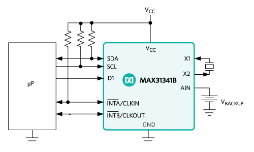 MAX31341B RTC typical operating circuit.