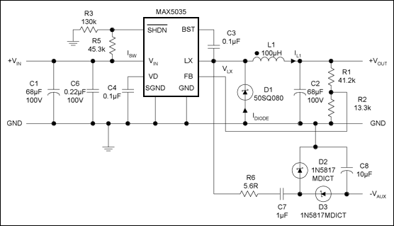 Figure 5. Schematic for an auxiliary negative output derived from a charge pump.