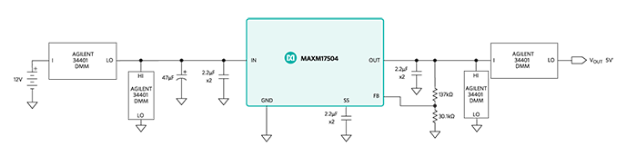 Figure 3. Efficiency measurement circuit using 4 DMMs.