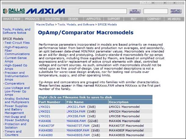 图1. Maxim网站提供Spice模型。