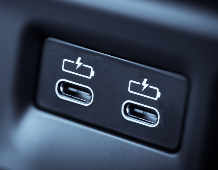 Modern car with a dual USB socket.