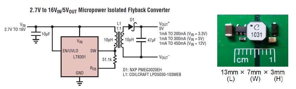 8301iso2 Miniature 5V isolated flyback converter using a coupled inductor