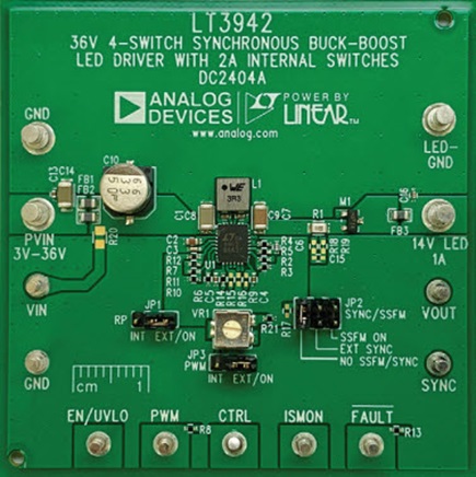 This LT3942-based demonstration circuit (DC2404A) showcases a high performance