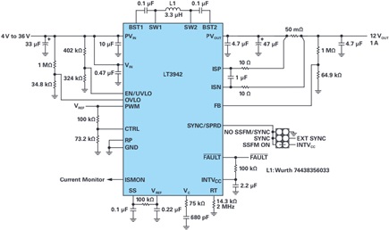 Configured as a 12 W voltage regulator