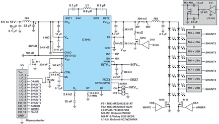 LEDs are turned on one at a time in sequential turn signal applications