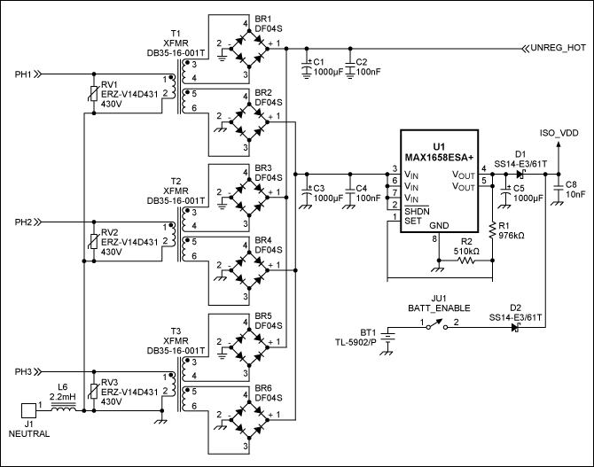 Figure 9. Schematic of the hot board showing the power management