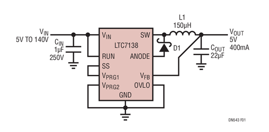 Figure 1. High Efficiency 5V, 400mA Buck Regulator