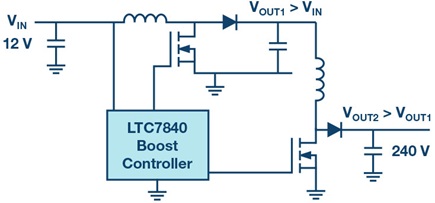 Two-stage concept for generating a very high output voltage from a low input voltage
