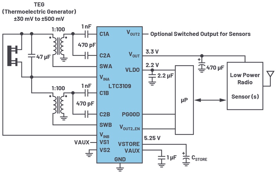An LTC3109 typical application schematic