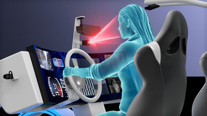 A DMS system scans a driver's face with infrared beams