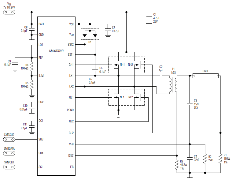 MAX8709B：典型工作电路