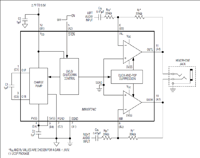 MAX9724C、MAX9724D：功能框图/典型工作电路