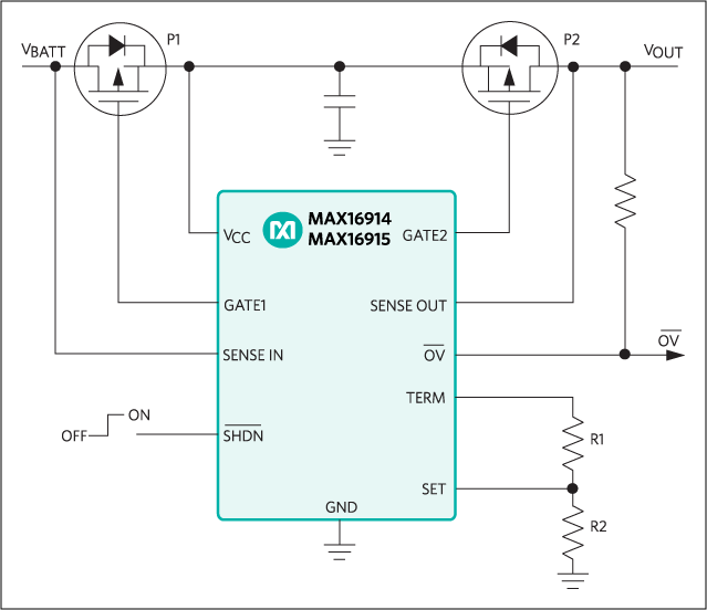 MAX16914、MAX16915：典型工作电路