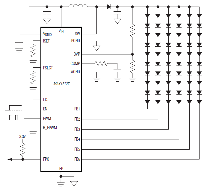 MAX17127：简化工作电路(直接PWM模式)