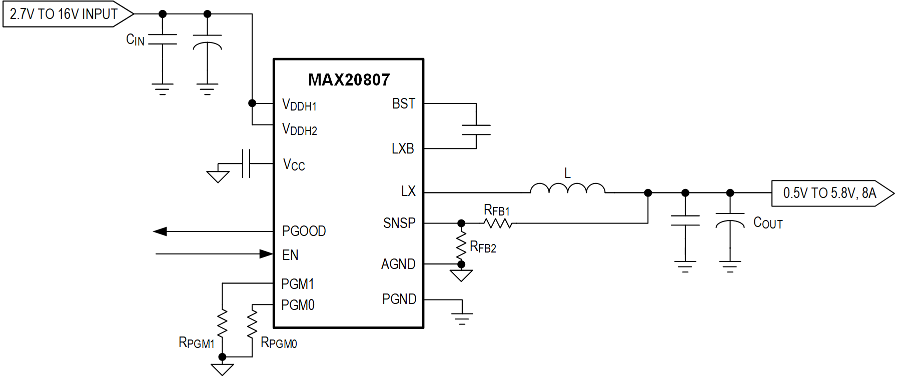 MAX20807 Simplified Application Circuit