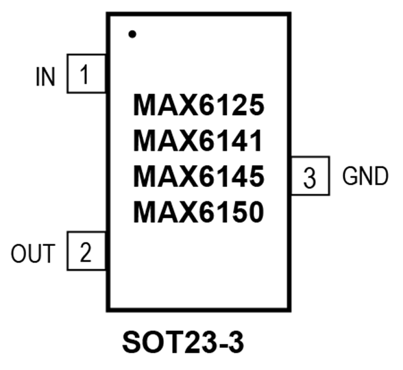 MAX6125/MAX6141/MAX6145/MAX6150 SOT23-3 Pin Configuration
