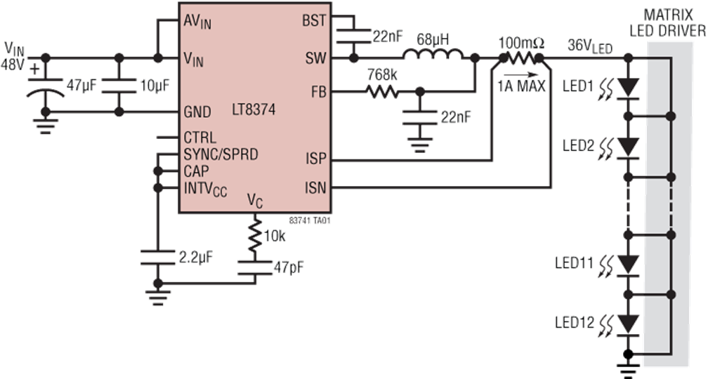 LT8374 Application Circuit