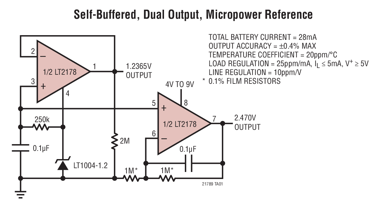 Self-Buffered, Dual Output, Micropower Reference