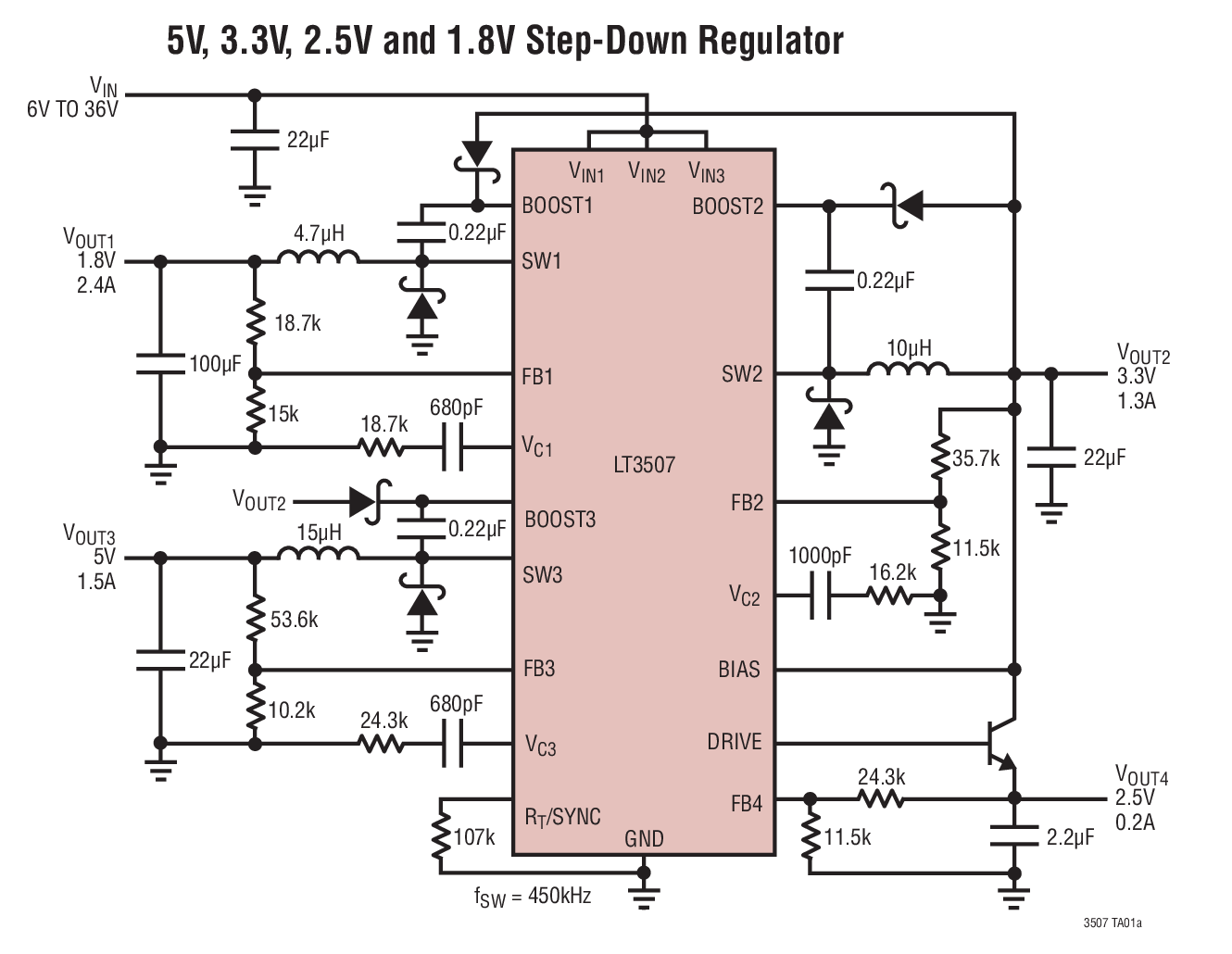 5V, 3.3V, 2.5V and 1.8V Step-Down Regulator