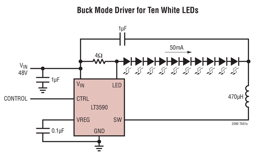 Buck Mode Driver for Ten White LEDs