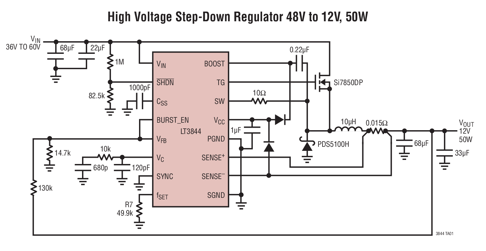 High Voltage Step-Down Regulator 48V to 12V, 50W