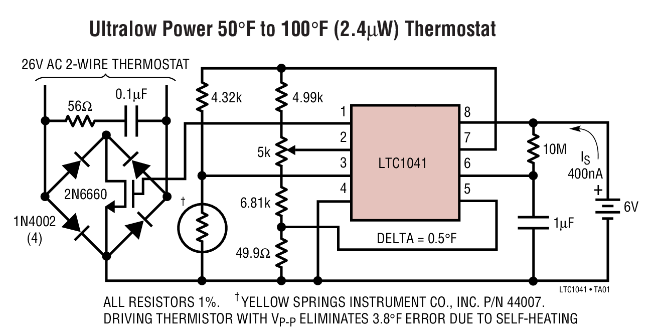 Ultralow Power 50°F to 100°F (2.4µW) Thermostat