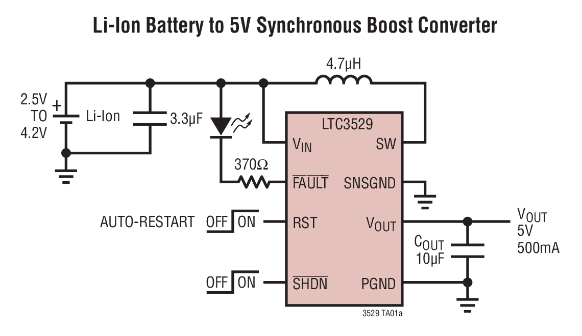 Li-Ion Battery to 5V Synchronous Boost Converter