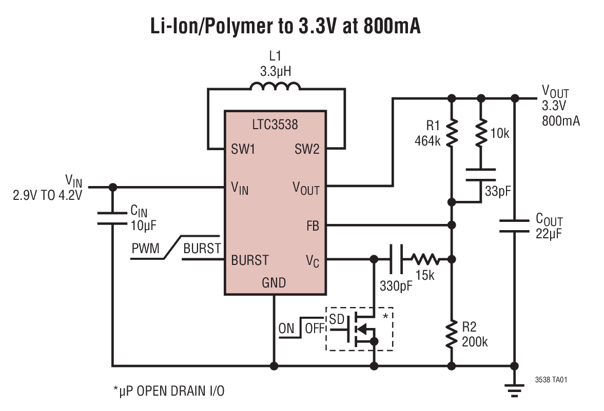 Li-Ion/Polymer to 3.3V at 800mA