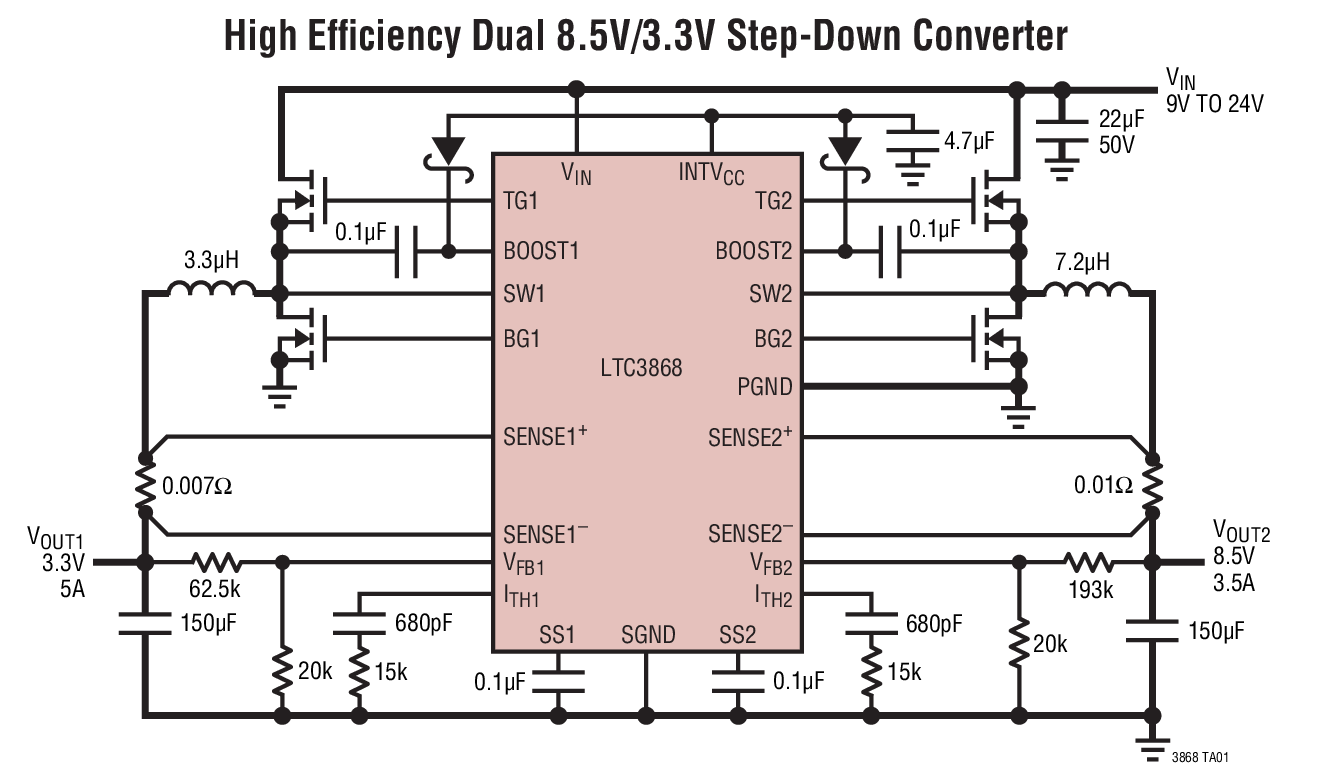 High Efﬁciency Dual 8.5V/3.3V Step-Down Converter