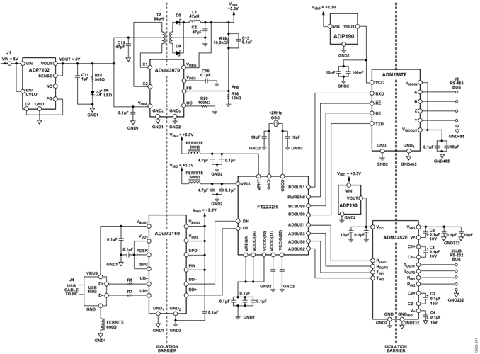 Isolated USB to FTDI Isolated RS-232/Isolated RS-485 Circuit